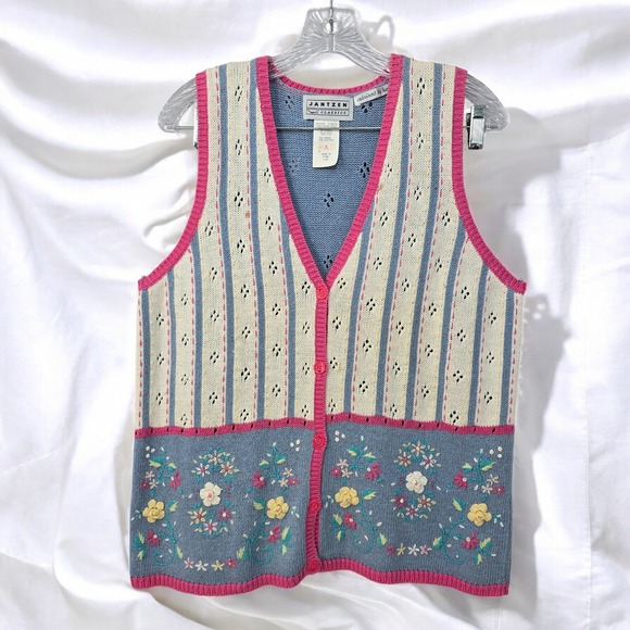 Jantzen‎ Classics Hand Embroidered Floral Knit Vest Sleeveless Sweater Woman Lrg - Picture 1 of 8